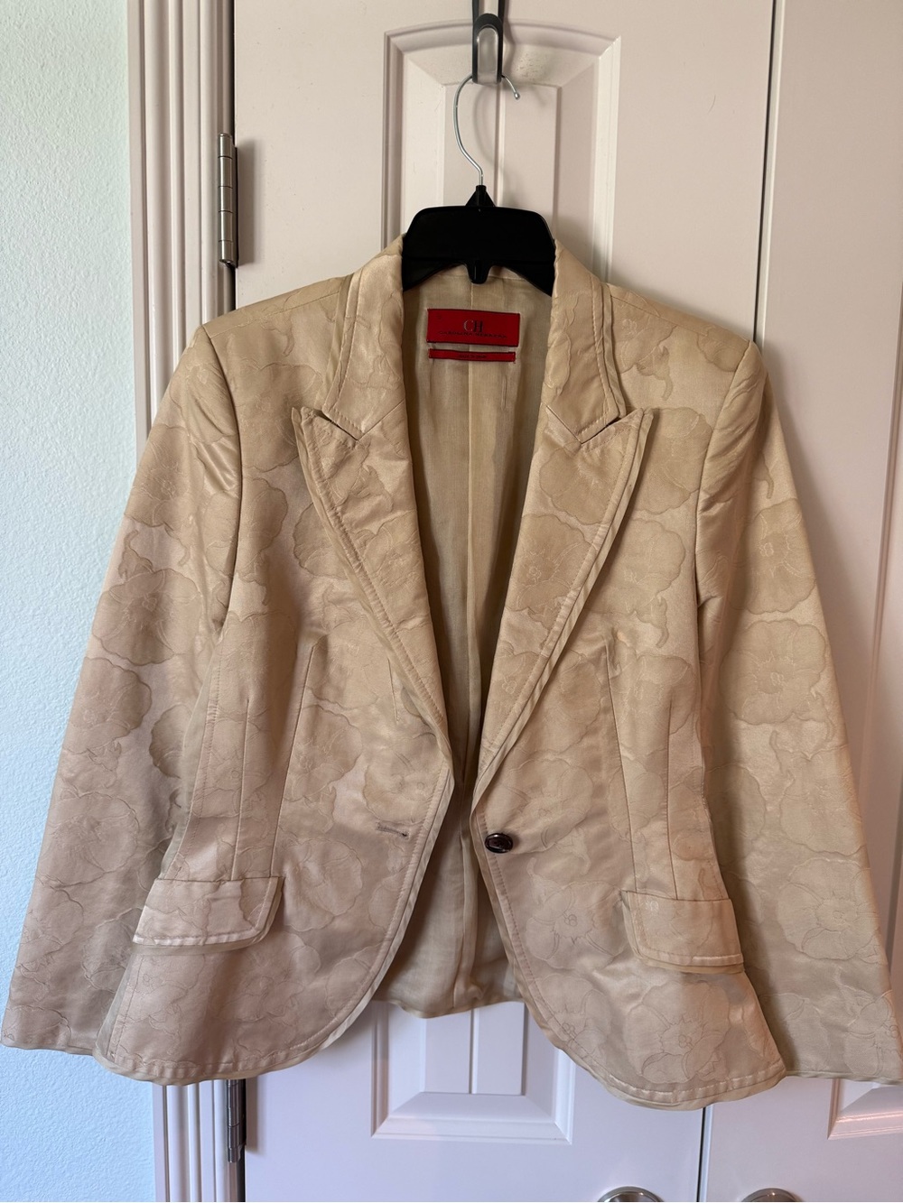 Carolina Herrera Cream Floral Jacquard Single-Button Blazer